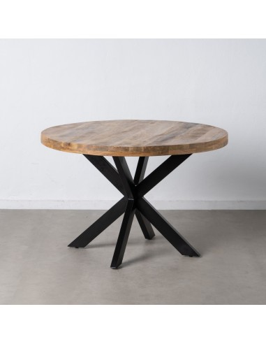 Mesa redonda ARGO de madera de mango y patas de metal negro Ø 120 cm.