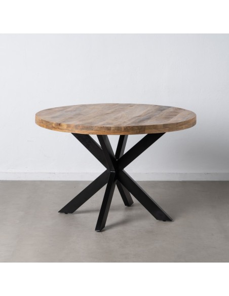 Mesa redonda ARGO de madera de mango y patas de metal negro Ø 120 cm.