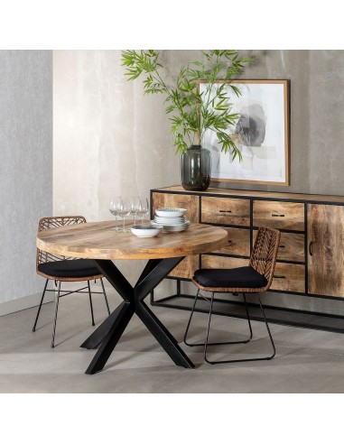 Mesa redonda ARGO em madeira de mangueira e pés...