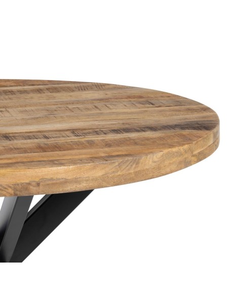 Mesa redonda ARGO de madera de mango y patas de metal negro Ø 120 cm.