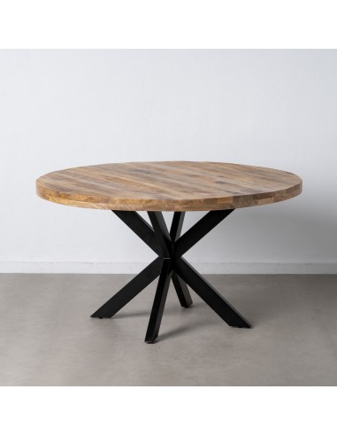 Mesa redonda ARGO de madera de mango y patas de metal negro Ø 140 cm.