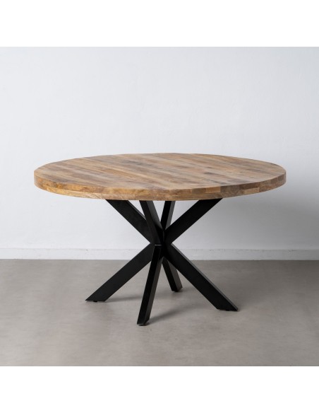 Mesa redonda ARGO em madeira de mangueira e pés em metal preto Ø 140 cm.