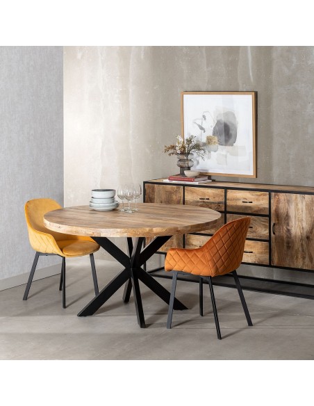 Mesa redonda ARGO de madera de mango y patas de metal negro Ø 140 cm.