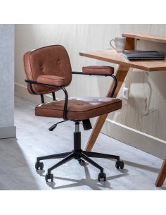 Silla de escritorio Tissiana de piel sintética marrón. 2