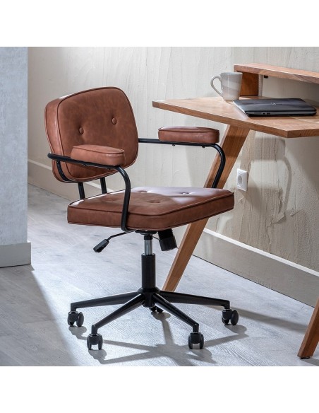 Silla de escritorio Tissiana de piel sintética marrón.