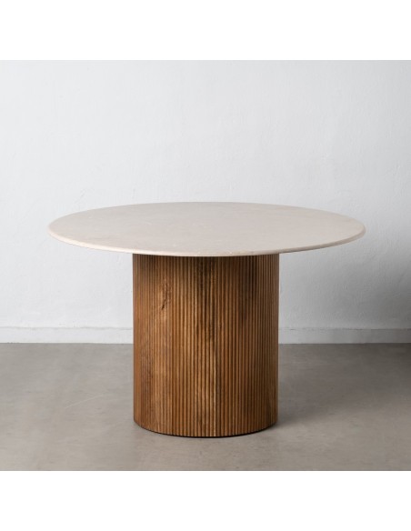 Mesa redonda ALCAUFAR de madera y mármol crema Ø 120 cm.