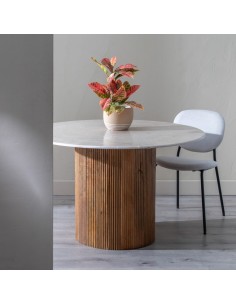 Mesa redonda ALCAUFAR em madeira e mármore crema Ø 120 cm. 2