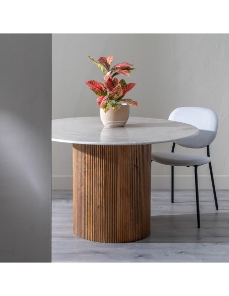 Mesa redonda ALCAUFAR em madeira e mármore crema Ø 120 cm.