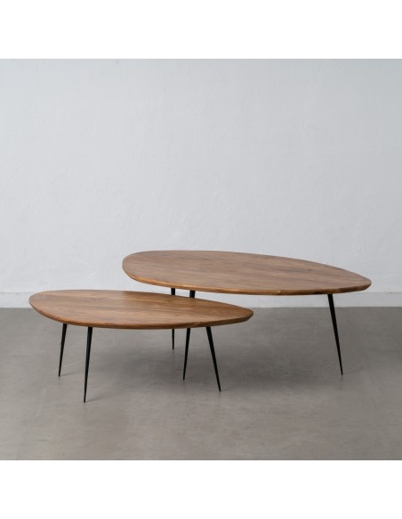 Set YOAN 2 mesas auxiliares de madera de acacia y metal pintado negro Ø 110 cm/Ø 90 cm.