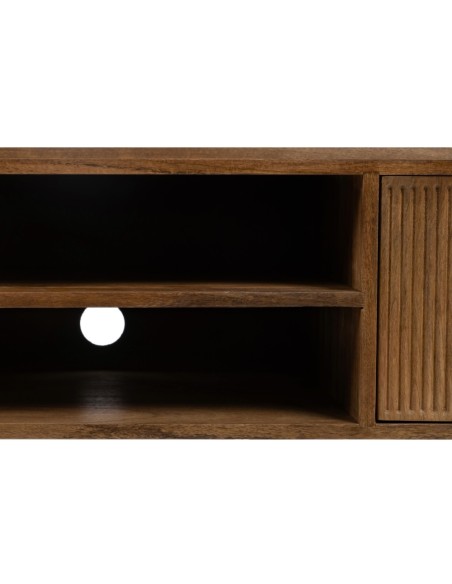 Móvel TV MAILEN com 2 portas em madeira de mangueira com acabamento natural 150 x 50 cm.