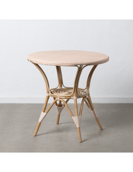 Mesa redonda FANTINE de ratán con acabado beige Ø 81 cm.