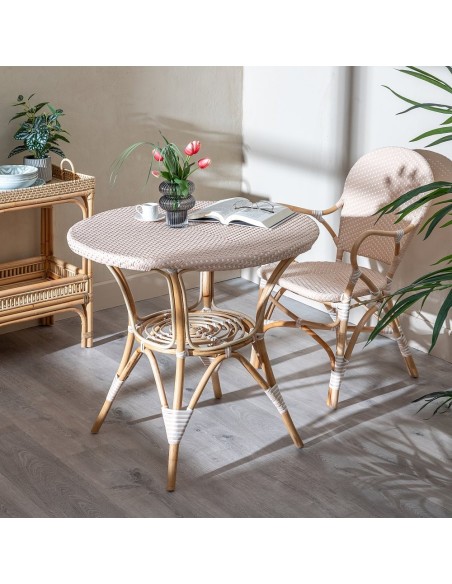 Mesa redonda FANTINE de ratán con acabado beige Ø 81 cm.