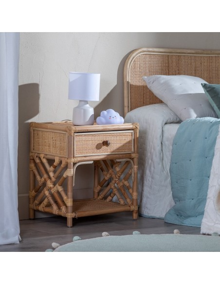 Mesa de cabeceira REXIT em rattan natural 45x 35 cm.