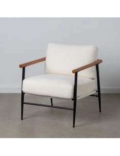 Sillón BRAMANT de madera de caucho y tejido blanco.