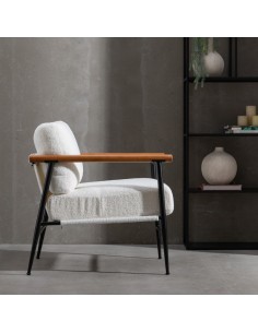 Sillón BRAMANT de madera de caucho y tejido blanco. 2