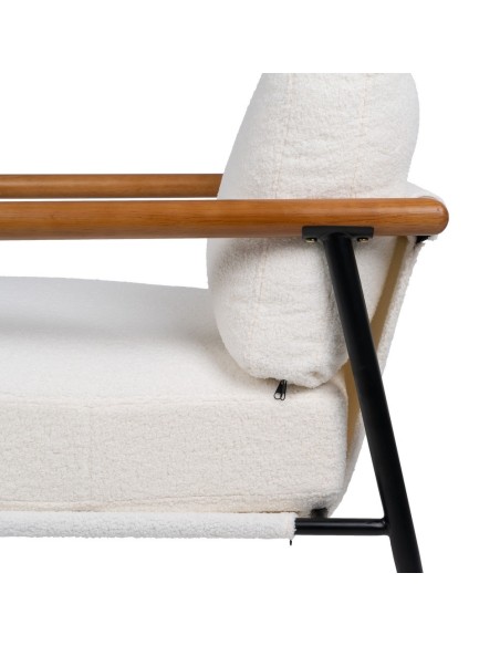 Sillón BRAMANT de madera de caucho y tejido blanco.