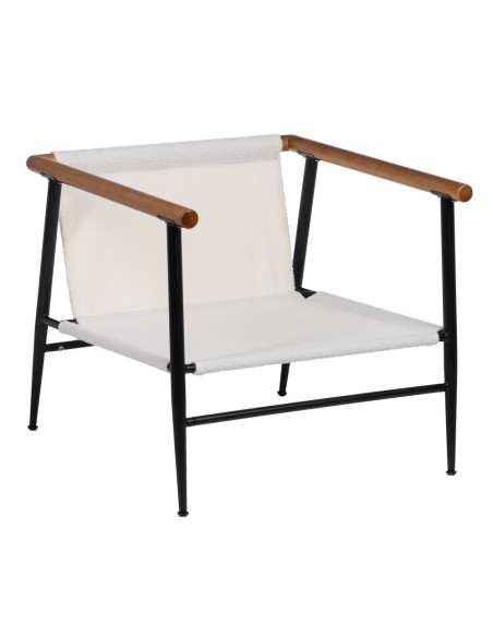 Sillón BRAMANT de madera de caucho y tejido blanco.