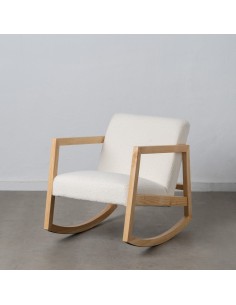 Mecedora MARLINA de madera y tejido blanco.