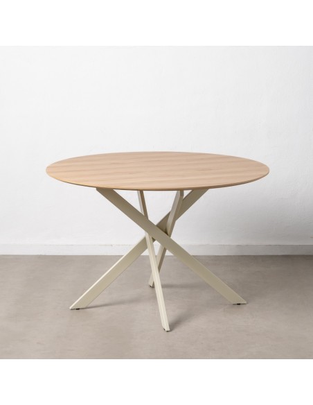 Mesa redonda Marea 120, pés em metal creme.