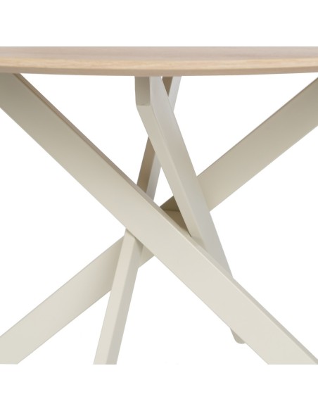 Mesa redonda Marea 120, pés em metal creme.