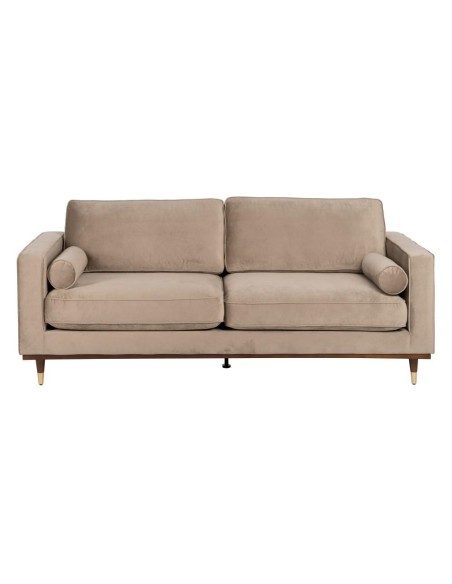 Sofá LEQU de 3 lugares em veludo champanhe  215 x 89 x 91 cm.