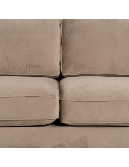 Sofá LEQU de 3 lugares em veludo champanhe  215 x 89 x 91 cm.