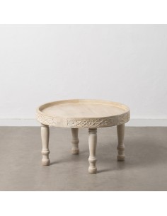 Mesa de centro Lotus Ø 70 cm madera de mango blanco rozado.