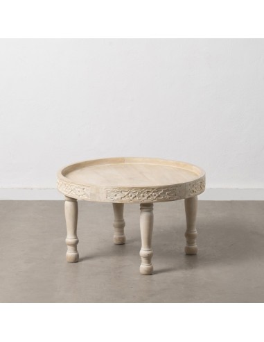 Mesa de centro Lotus Ø 70 cm em madeira de mangueira branca escovada.