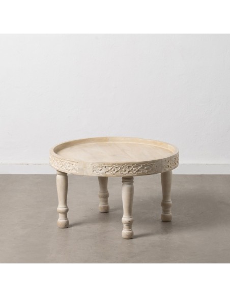 Mesa de centro Lotus Ø 70 cm madera de mango blanco rozado.