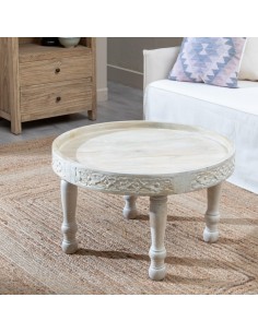 Mesa de centro Lotus Ø 70 cm madera de mango blanco rozado. 2