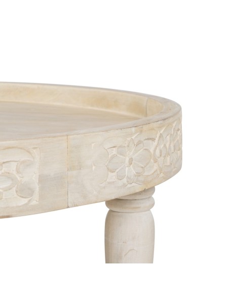 Mesa de centro Lotus Ø 70 cm madera de mango blanco rozado.
