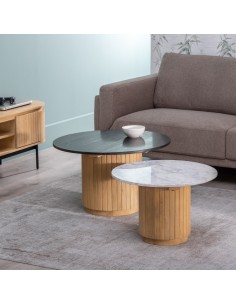 Set Yoana 2 mesas auxiliares de madera de mango y mármol... 2