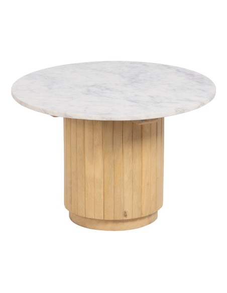 Conjunto Yoana de 2 mesas laterais em madeira de mangueira e mármore branco/preto Ø 60 cm / Ø 75 cm.