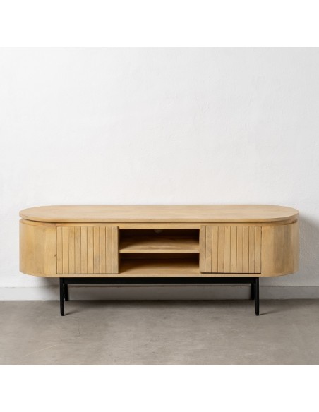 Mueble de tv LICIA, 2 puertas de madera de mango y metal pintado negro 140 x 40 x 48 cm.