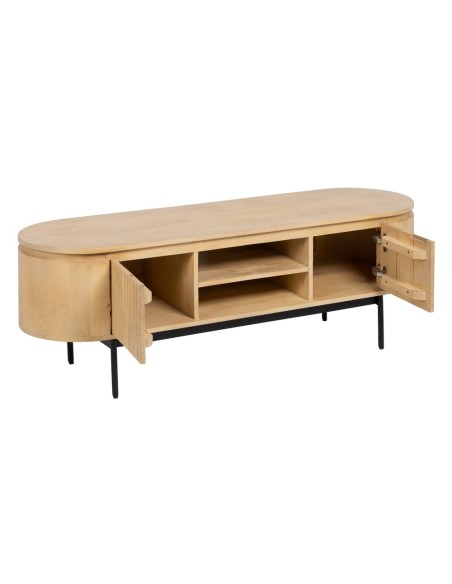 Mueble de tv LICIA, 2 puertas de madera de mango y metal pintado negro 140 x 40 x 48 cm.
