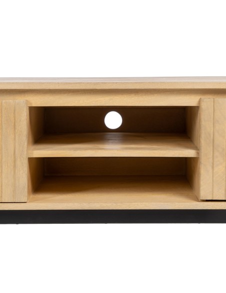 Mueble de tv LICIA, 2 puertas de madera de mango y metal pintado negro 140 x 40 x 48 cm.