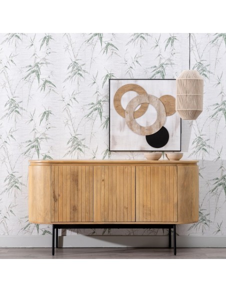 Aparador LICIA 2 puertas de madera maciza de mango y metal pintado negro 140 x 40 cm.