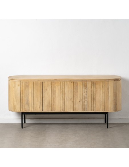 Aparador LICIA 4 puertas de madera maciza de mango y metal pintado negro 170 x 40 cm.