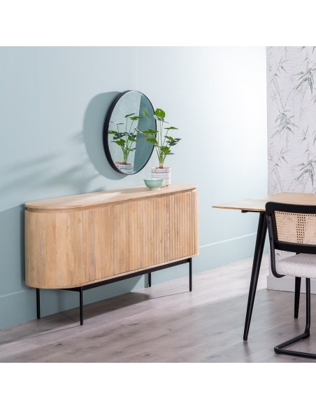 Aparador LICIA 4 puertas de madera maciza de mango y metal pintado negro 170 x 40 cm.