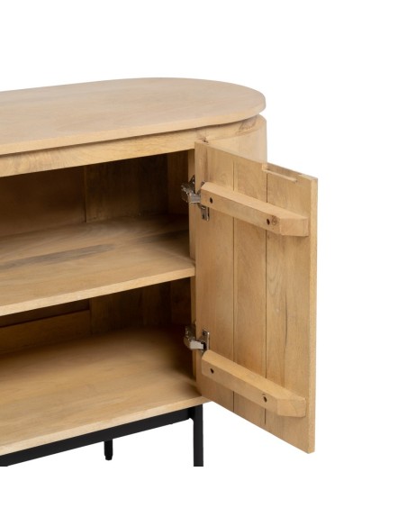 Aparador LICIA 4 puertas de madera maciza de mango y metal pintado negro 170 x 40 cm.