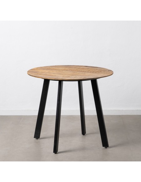Mesa redonda SHANELLE de madera y patas de hierro en negro Ø 90 cm.