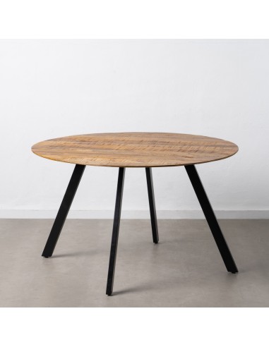 Mesa redonda SHANELLE de madera y patas de hierro en negro Ø 130 cm.