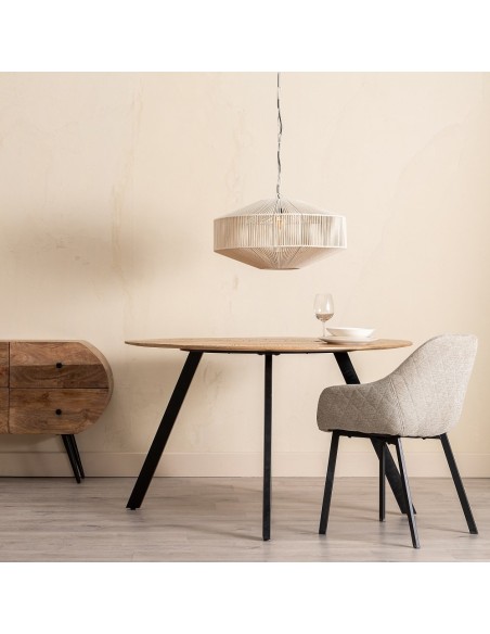 Mesa redonda SHANELLE de madeira com pés de ferro preto Ø 130 cm.