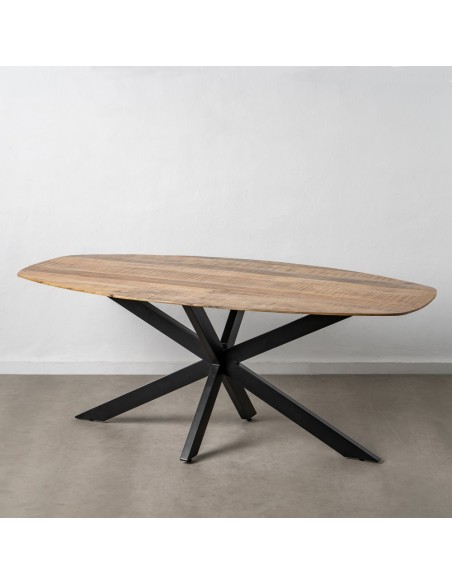 Mesa redonda SHANELLE de madera y patas de hierro en negro 200x100 cm.