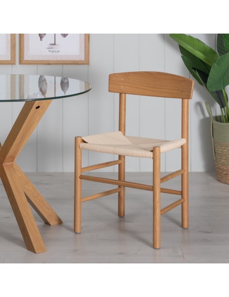 Silla ANALY de madera de olmo y asiento de ratán.