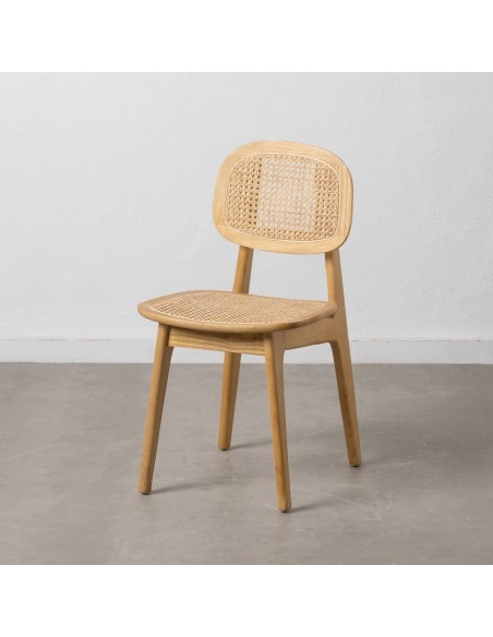 Silla DORIANE realizada en madera y ratán con acabado natural.