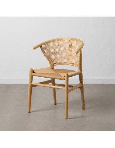 Cadeira rústica MALARET em madeira maciça de olmo e rattan.
