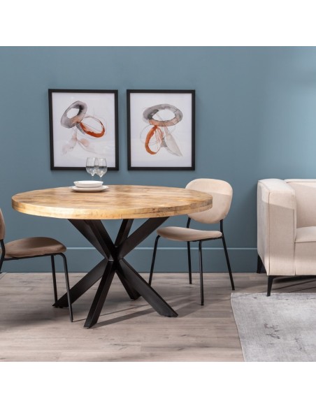 Mesa redonda ARGO 130 de madeira com pés de metal preto