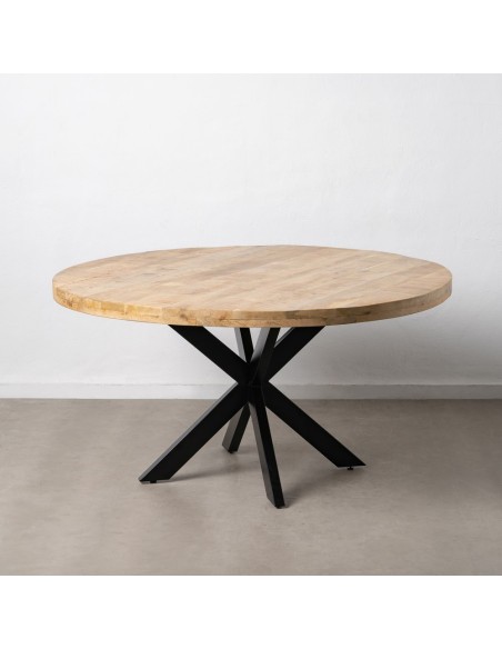 Mesa redonda ARGO 150 em madeira de mangueira e pés em metal preto Ø 150 cm.