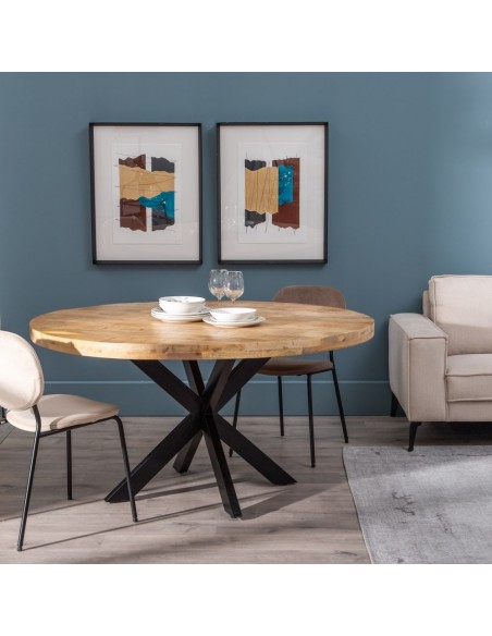 Mesa redonda ARGO 150 de madera de mango y patas de metal negro